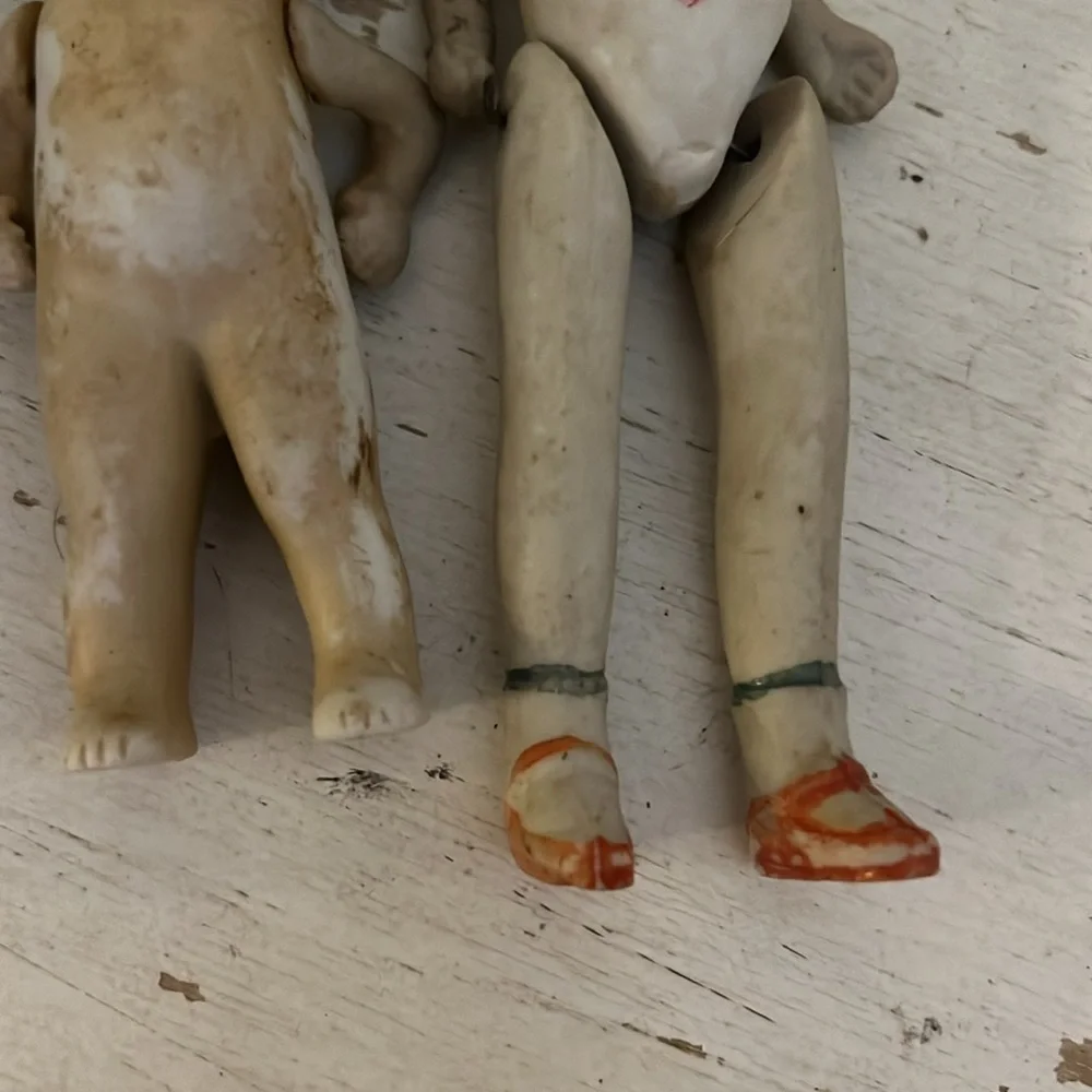 Lot Antique bisque jointed & strung Japan dolls miniature